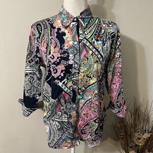 Lauren Ralph Lauren Women Multicolor Paisley Button-Up Shirt 3/4 Cuffed Sleeve L